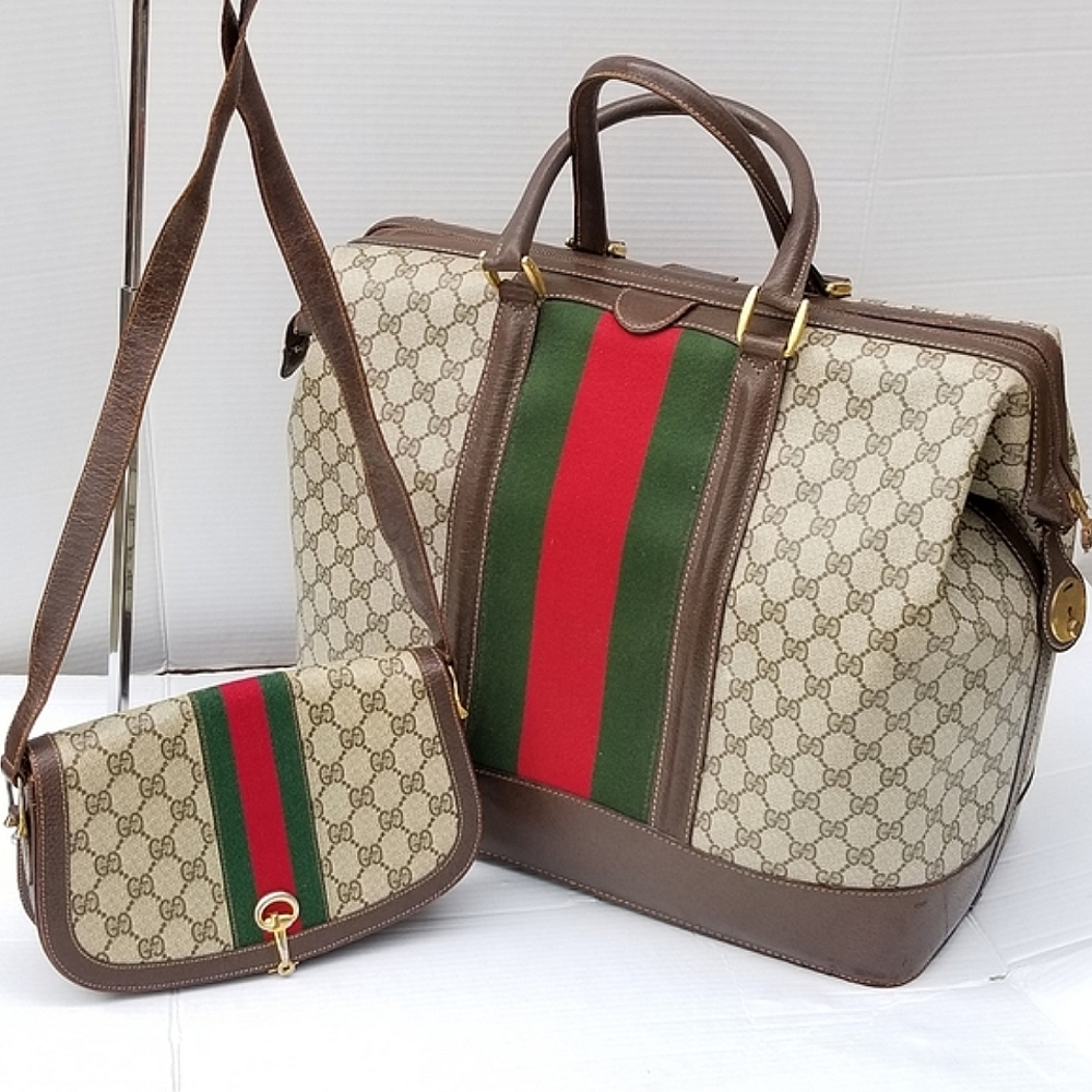 Vintage Gucci GG  web Supreme Boston travel Train Case and shoulder bag set